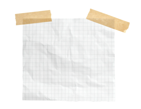 Crumpled square grid paper, attached by tape, against a black background