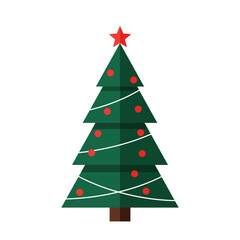Obraz premium A stylized illustration of a decorated Christmas tree with a red star on top.