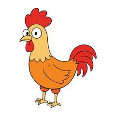 A proud farm rooster with vibrant feathers stands tall, crowing at dawn to greet the day. Its bright red comb and confident stance make it the king of the barnyard.
