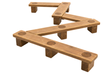 Wooden obstacle course for balance and coordination isolated on a transparent background