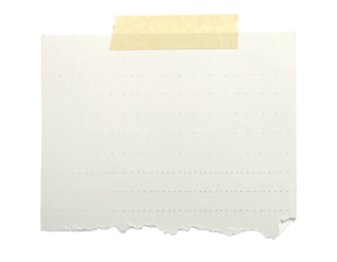 A torn, dotted notepad page, taped to the background, featuring an aged aesthetic