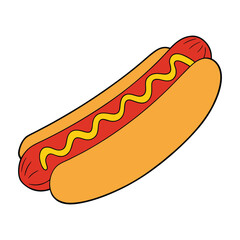 A freshly grilled hot dog nestled in a soft bun, topped with tangy ketchup and zesty mustard, creating a classic, flavorful combo loved at picnics, fairs, and ball games.
