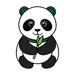 A cute panda sits peacefully, munching on fresh green bamboo shoots with delight. Its black-and-white fur contrasts beautifully against the lush greenery of its forest home.
