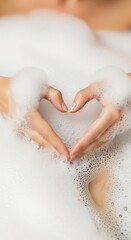 Fototapeta premium Heartfelt Gesture in a Bubble Bath - A Moment of Self-Care.