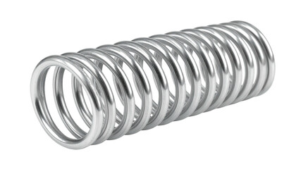 Cylindrical metallic spring, reflective surface, isolated on black background, close-up