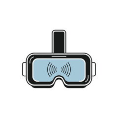 Fototapeta premium Sleek virtual reality headset icon with signal waves, representing advanced technology, immersive digital experiences, and future innovations in gaming and interactive entertainment