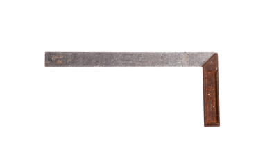 Vintage rusty metal carpenters square , essential tool.