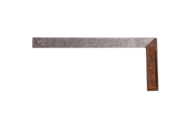 Vintage rusty metal carpenters square , essential tool.