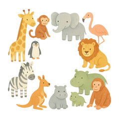 Fototapeta premium PNG Adorable watercolor zoo animals illustration.