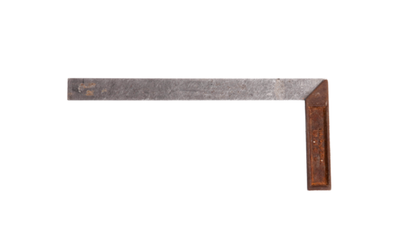 Vintage rusty metal carpenters square , essential tool.