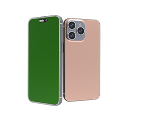 3d render smartphone with green screen and rose gold black