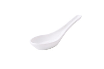 Elegant white ceramic soup spoon, , for culinary designs.