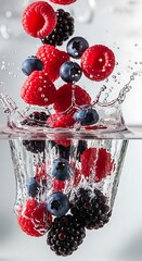 Fresh Berries Plunging into Water - A Vibrant and Refreshing Splash.