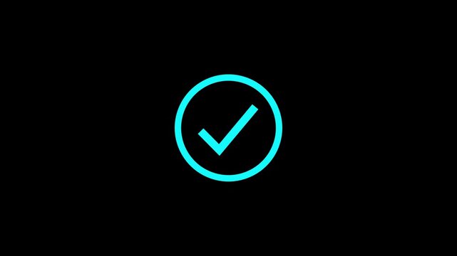 Cyan Check Mark Inside Circle Icon on Black Background tick correct