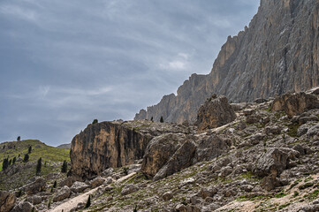 Fototapeta premium nature sceneries along the trail inside the Vajolet towers, catinaccio mountain range, dolomites, Italy