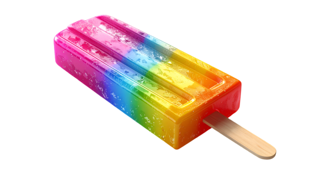 Vibrant Rainbow Popsicle with Ice Crystals on Black Background - Refreshing Summer Treat for Colorful Campaigns