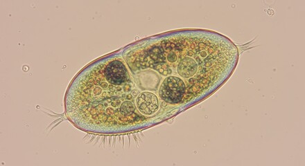 Light Micrograph of Paramecium Caudatum Ciliate Protozoan Showing Internal Organelles

