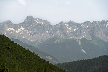 nature sceneries along the trail inside the Vajolet towers, catinaccio mountain range, dolomites, Italy