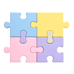 Obraz premium Four pastel puzzle pieces interlocked, forming a square against a dark background