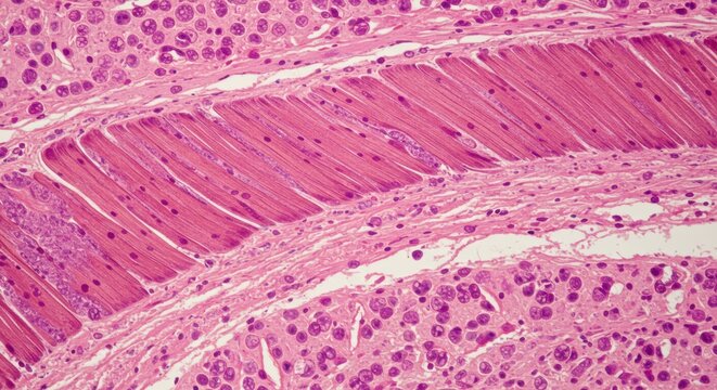 High Magnification Microscopy of Muscle Fibers Showing Striations The Concept of Movement

