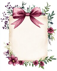 Watercolor Graduation Diploma with Ribbon and Floral Decoration