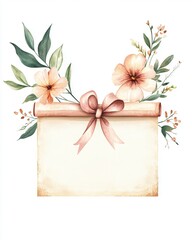 Watercolor Graduation Diploma with Ribbon and Floral Decoration