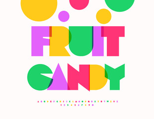 Vector Joyful Advertisement Fruit Candy. Creative Colorful Font. Abstract style Alphabet Letters and Numbers set