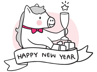 Hand drawn New Year Horse year illustration.