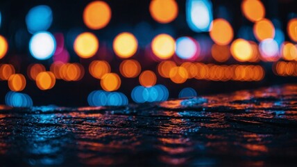 Wet City Street at Night with Bokeh Lights city lights