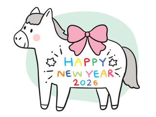 Hand drawn New Year Horse year illustration.