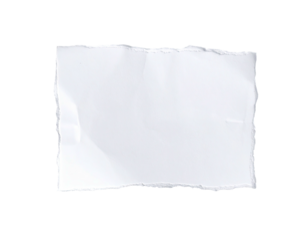 Isolated white paper fragment, torn edges, slight creases against black background