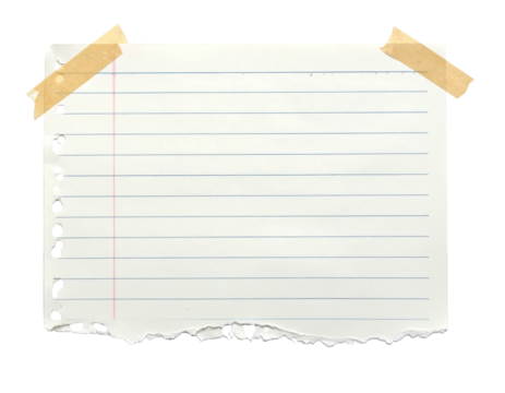 Torn lined paper taped to a black background. Lines and torn edge visible