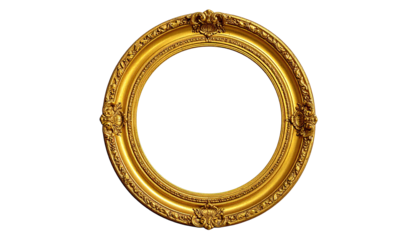 Ornate, golden oval frame with intricate details, isolated on a black background