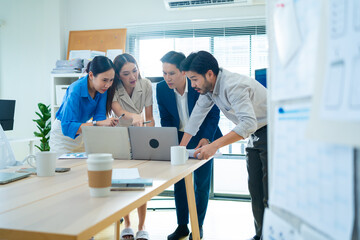 Group of creative Businesspeople brain storm meeting presentation,discussing roadmap to product...