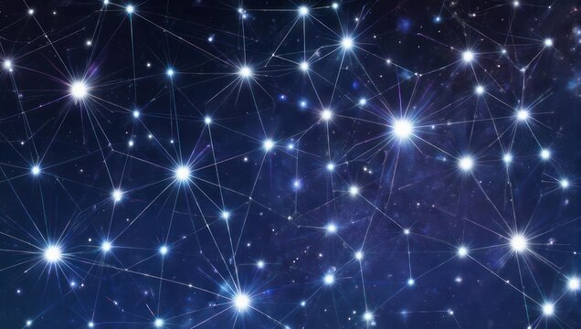 Network of bright, interconnected stars against a deep, dark, and textured blue background