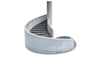 Stone spiral staircase ascends beside a cylindrical column, curved design