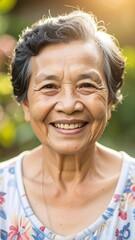 Elderly woman smiling outdoors