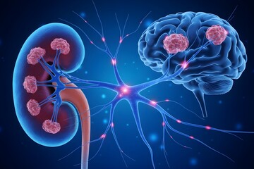 Neural connection between kidney and brain illustrating systemic health