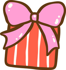 Christmas Illustration of Striped red and White Gift Box with Pink Bow