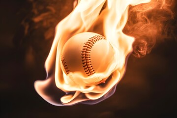 Baseball on fire intense flames and smoke