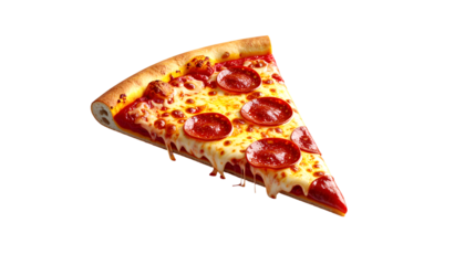 Delicious Pepperoni Pizza Slice with Melted Mozzarella Cheese on Black Background. Appetizing Fast Food for Restaurants, Delivery, Menus, Ads & Food Blogs