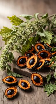 Annatto Seeds and Mugwort - Natural Dyes and Herbal Remedies.