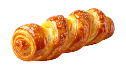 Premium Caramel Glazed Pastry Twist with Sparkling Sugar, Isolated on Black for Bakery & Dessert Promotions