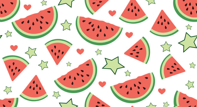 A playful pattern of sliced watermelons and scattered stars.
