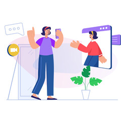 Two Women Having a Video Call Discussion with Digital Devices and Plants in a Modern Setting with Soft Lighting