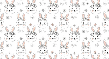 Cute hand drawn bunny faces seamless pattern.