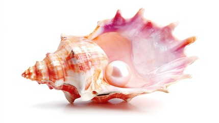 A beautiful, iridescent seashell with a lustrous pearl nestled inside, showcasing nature's artistry and elegance.