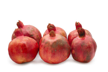 six grenades standing in two rows, side view on a white background