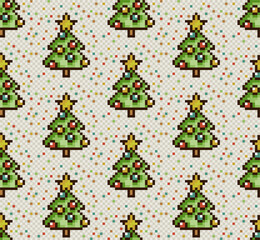 Seamless pixel background with new year tree.
