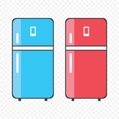 Modern refrigerator icon set, black and white fridge vector illustration, minimal kitchen appliance design, household cooling equipment, clean outline style graphic On Transparent Background. EPS 10.